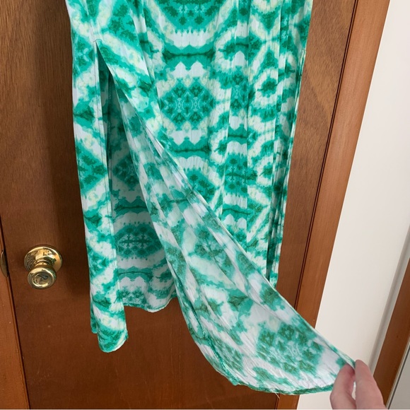Women’s 1X AGB WOMAN Green Tie Dye Print Pull On Maxi Skirt Side Slits Rayon EXC - Picture 7 of 12